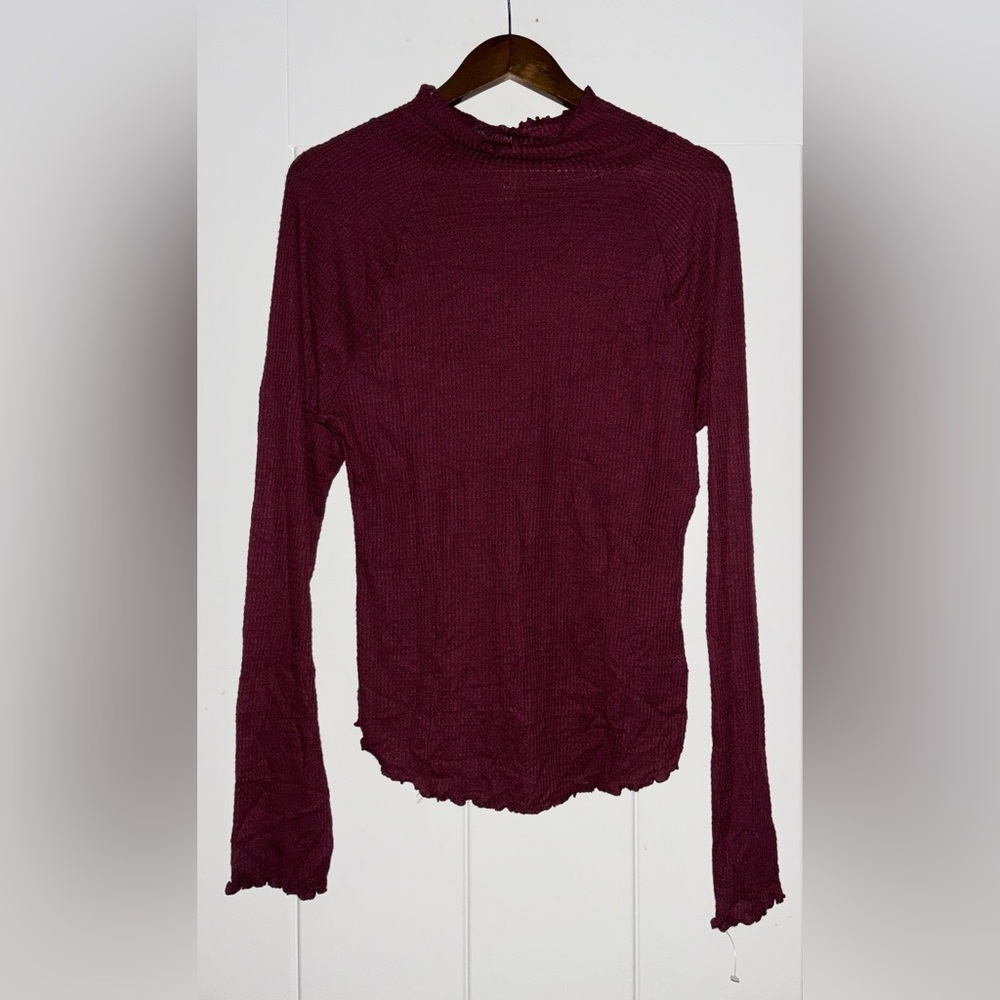 Intimately Free People Waffle Knit Ruffle Mock Neck Thermal Top Women XL Boho